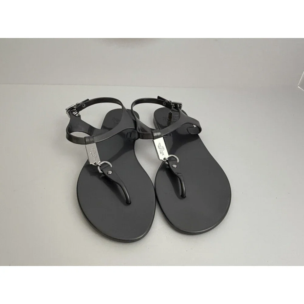 Coach Plato Black Jelly T-Strap Thong Sandals Flat Slingback Women's Size 7B